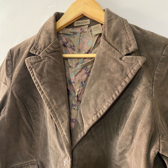Equestrian Sz Lg Jr Brown Twill Floral Lined Jacket Snap Pockets Frayed Wrists - Picture 3 of 11